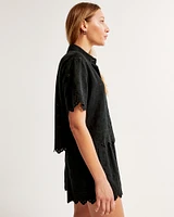 Short-Sleeve Scallop-Hem Shirt