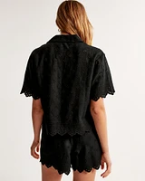 Short-Sleeve Scallop-Hem Shirt