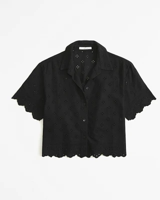 Short-Sleeve Scallop-Hem Shirt