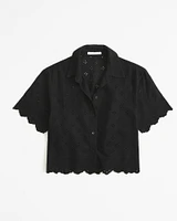 Short-Sleeve Scallop-Hem Shirt