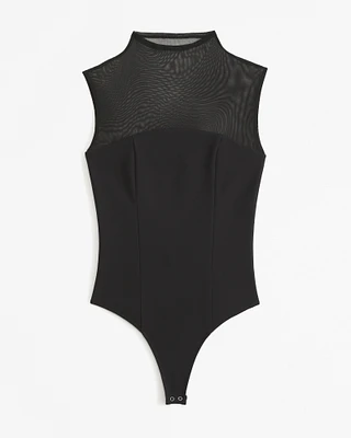 Mesh Crepe Mockneck Bodysuit