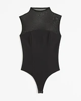 Mesh Crepe Mockneck Bodysuit