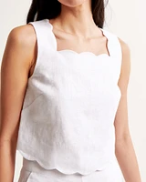 Premium Linen Scallop-Hem Set Top