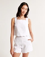 Premium Linen Scallop-Hem Set Top