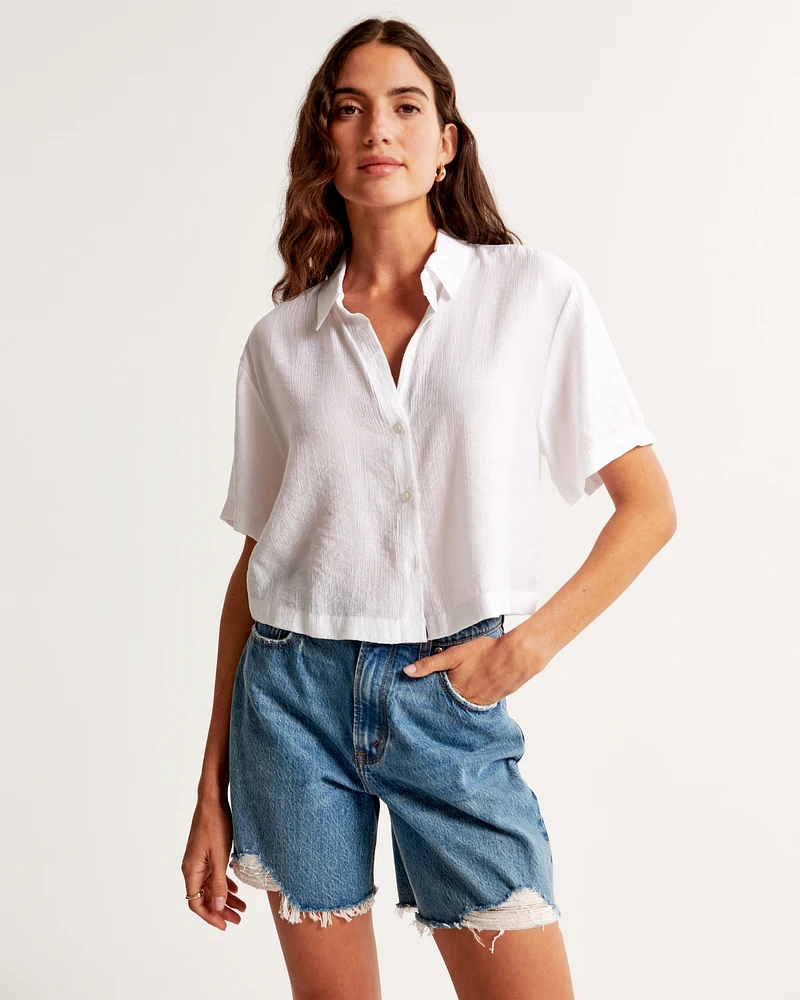 Short-Sleeve Crinkle Textured Shirt