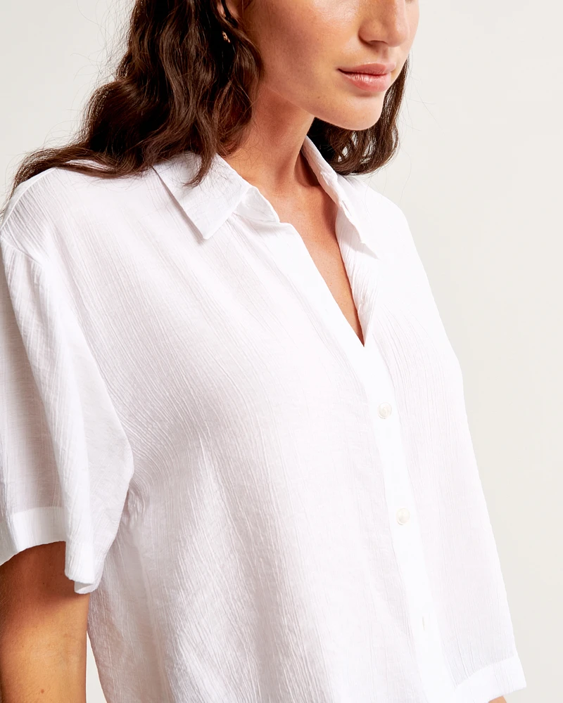 Short-Sleeve Crinkle Textured Shirt