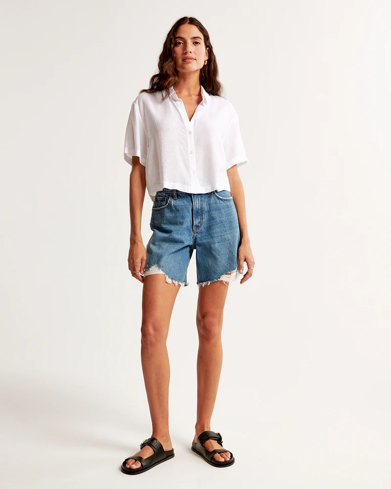 Short-Sleeve Crinkle Textured Shirt