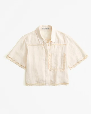 Short-Sleeve Linen Embroidered Shirt