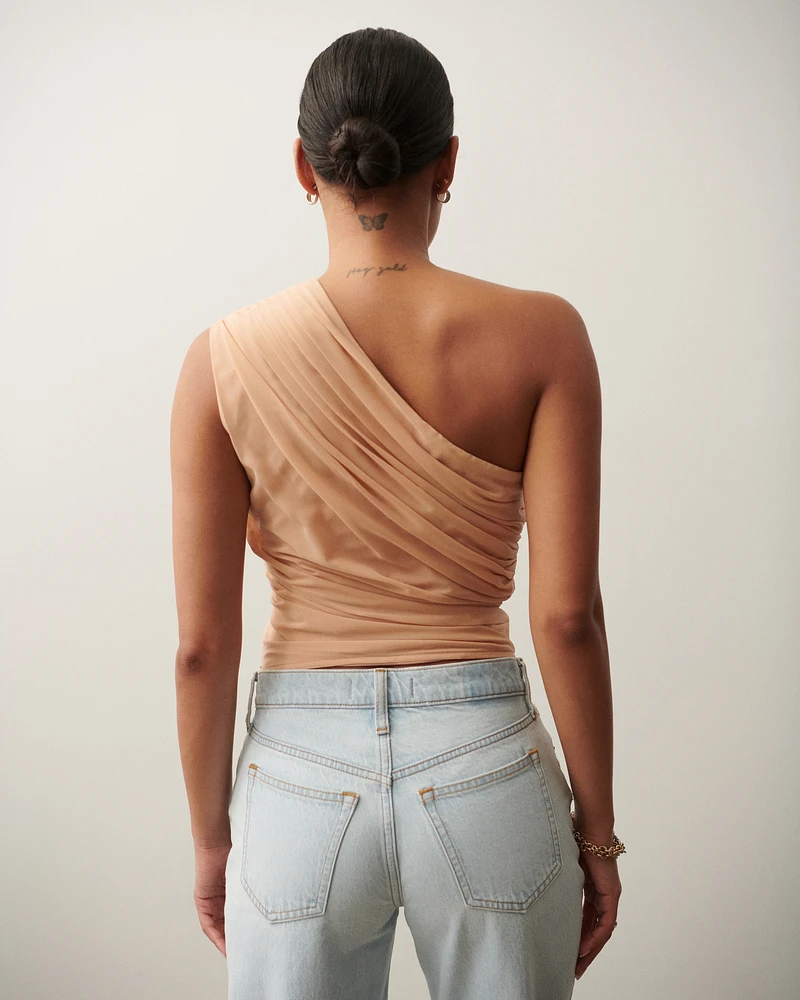 Sheer Asymmetrical One-Shoulder Set Top