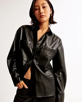 Oversized Vegan Leather Shirt Jacket