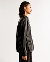 Oversized Vegan Leather Shirt Jacket