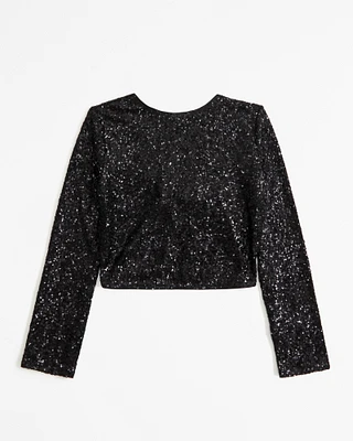 Long-Sleeve Tie-Back Sequin Top