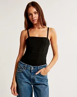 Mesh Crepe Squareneck Bodysuit