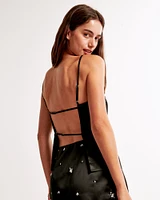 Satin Embellished Open-Back Apron Top