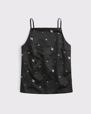 Satin Embellished Open-Back Apron Top