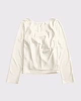 Long-Sleeve Satin Cowl-Back Top