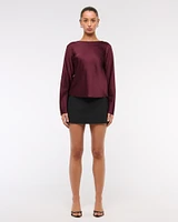 Long-Sleeve Satin Cowl-Back Top