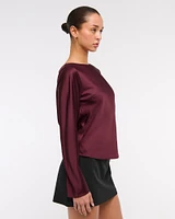 Long-Sleeve Satin Cowl-Back Top