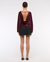 Long-Sleeve Satin Cowl-Back Top
