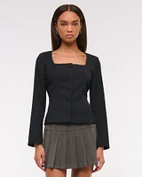 Long-Sleeve Squareneck Tailored Vest