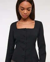 Long-Sleeve Squareneck Tailored Vest