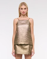 High-Neck Metallic Long-Length Top