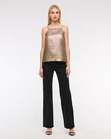 High-Neck Metallic Long-Length Top