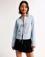 Long-Sleeve Poplin Tie-Front Shirt