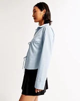 Long-Sleeve Poplin Tie-Front Shirt