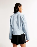 Long-Sleeve Poplin Tie-Front Shirt
