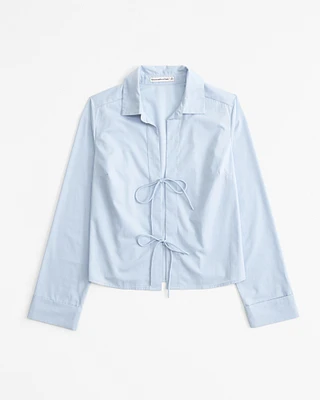 Long-Sleeve Poplin Tie-Front Shirt
