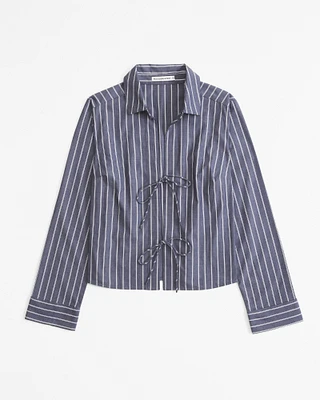 Long-Sleeve Poplin Tie-Front Shirt