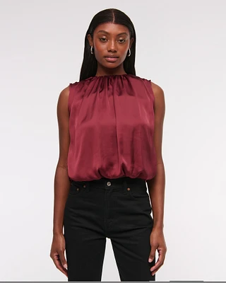 Bubble Hem Ruched Satin Top