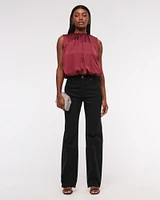 Bubble Hem Ruched Satin Top