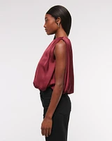 Bubble Hem Ruched Satin Top