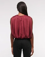 Bubble Hem Ruched Satin Top