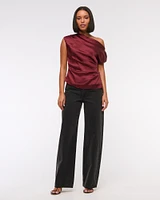 Asymmetrical Draped Satin Top