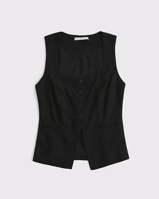 Linen-Blend Portrait Vest Top