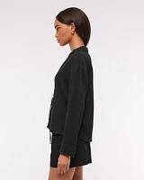 Long-Sleeve Oversized Tie-Front Gauzy Shirt