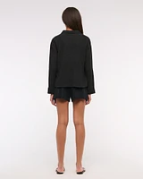 Long-Sleeve Oversized Tie-Front Gauzy Shirt