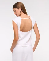 Linen-Blend Skimming Shell Top
