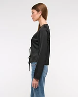 Long-Sleeve Lace-Trim Tie-Front Top