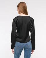 Long-Sleeve Lace-Trim Tie-Front Top