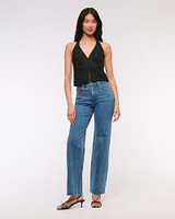 Linen-Blend Tailored Halter Vest