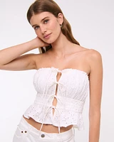 Strapless Eyelet Tie-Front Top