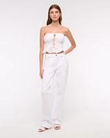 Strapless Eyelet Tie-Front Top