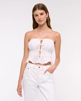 Strapless Eyelet Tie-Front Top
