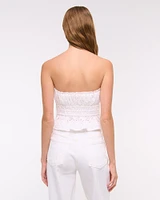 Strapless Eyelet Tie-Front Top