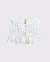 Strapless Eyelet Tie-Front Top