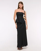 Linen-Blend Strapless Peplum Top